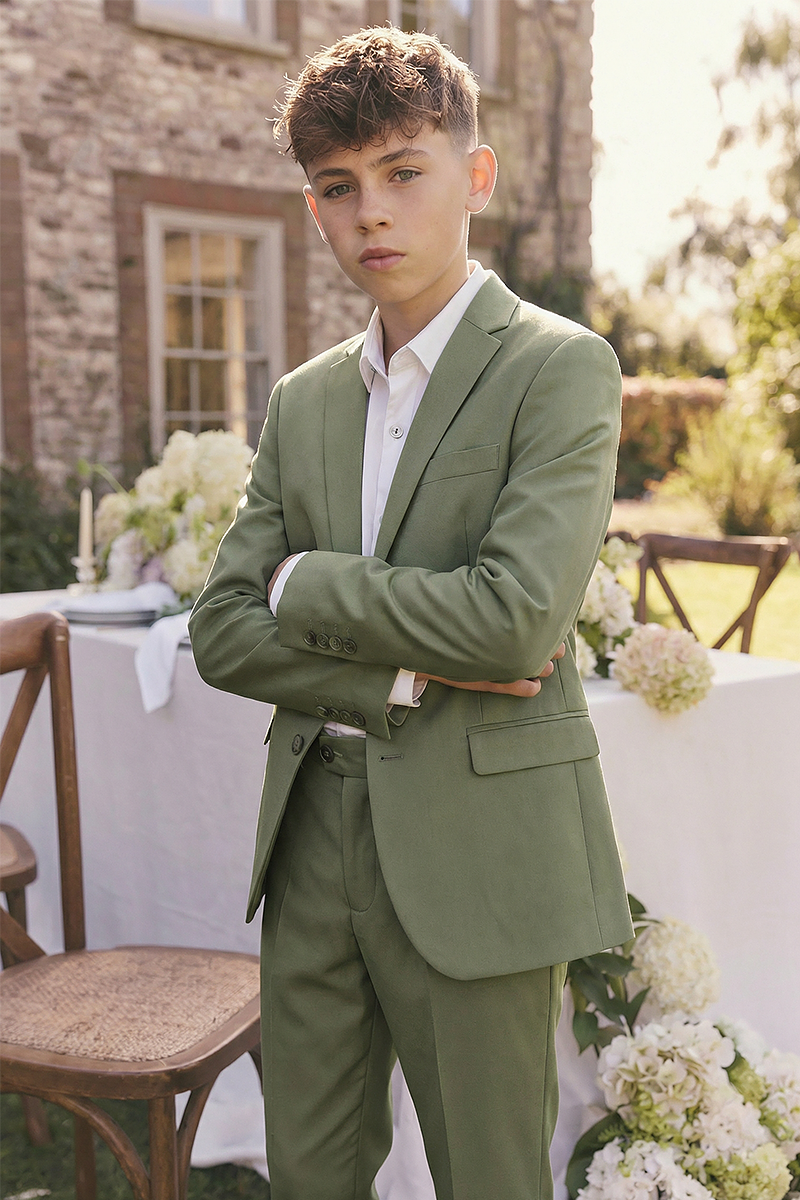 Boys Green 2-Piece Suit Jacket and Pants for Formal Events