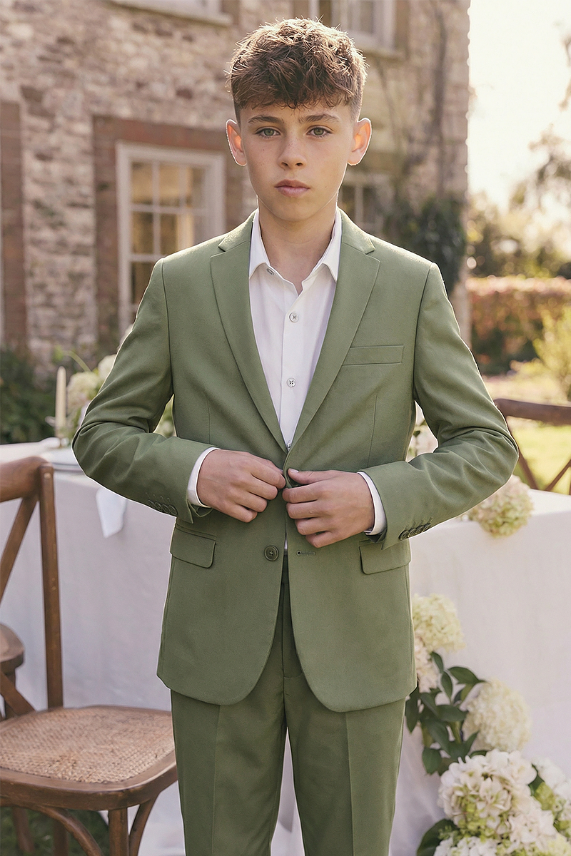 Boys Green 2-Piece Suit Jacket and Pants for Formal Events