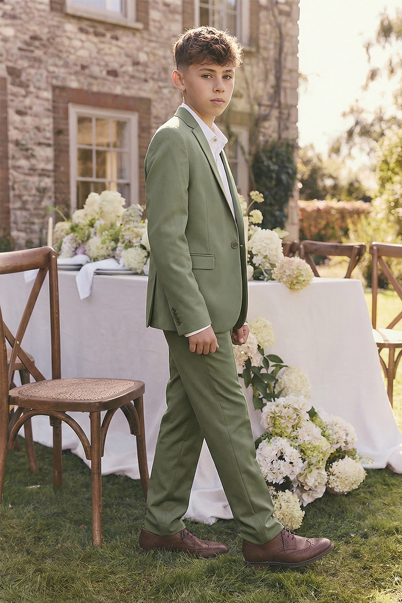 Boys Green 2-Piece Suit Jacket and Pants for Formal Events