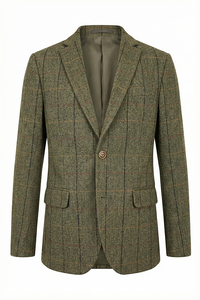 Boys Green Check Single Suit Jacket for Formal Wear