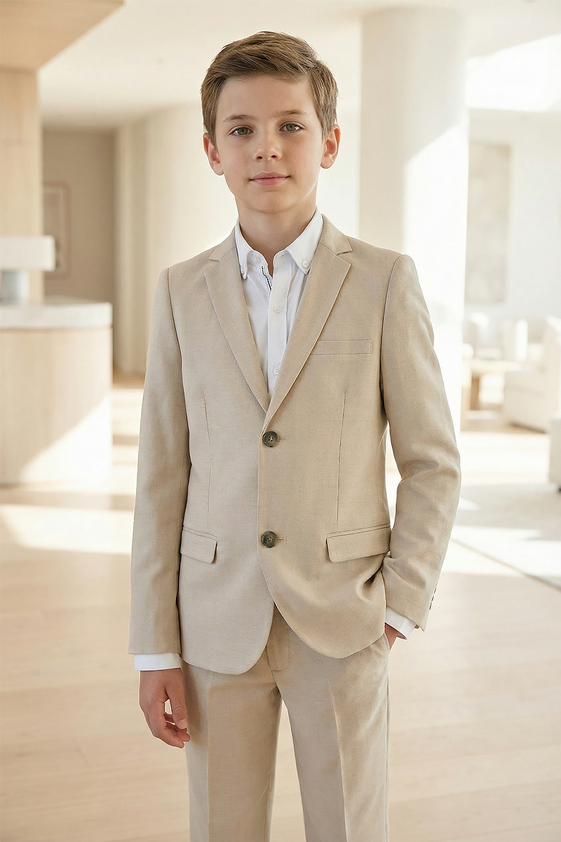 Boys Beige 2-Piece Suit for Formal Occasions