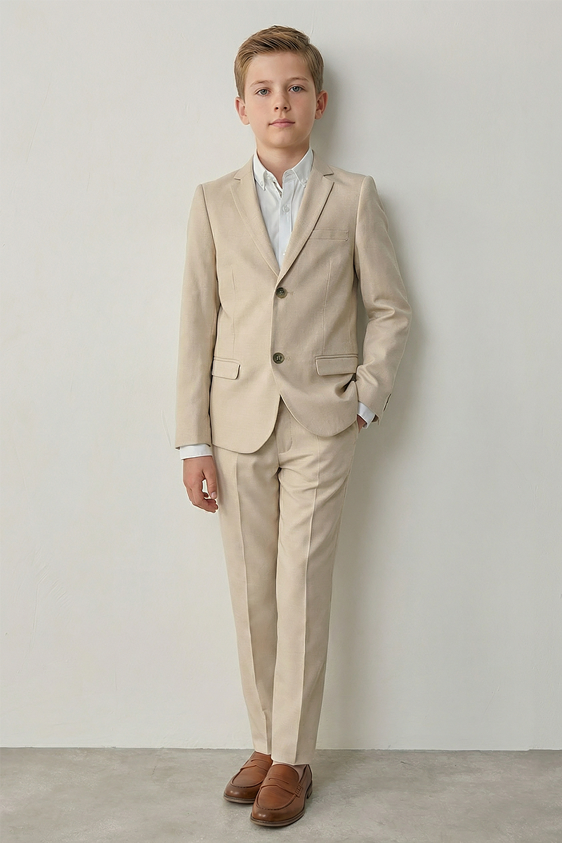 Boys Beige 2-Piece Suit for Formal Occasions
