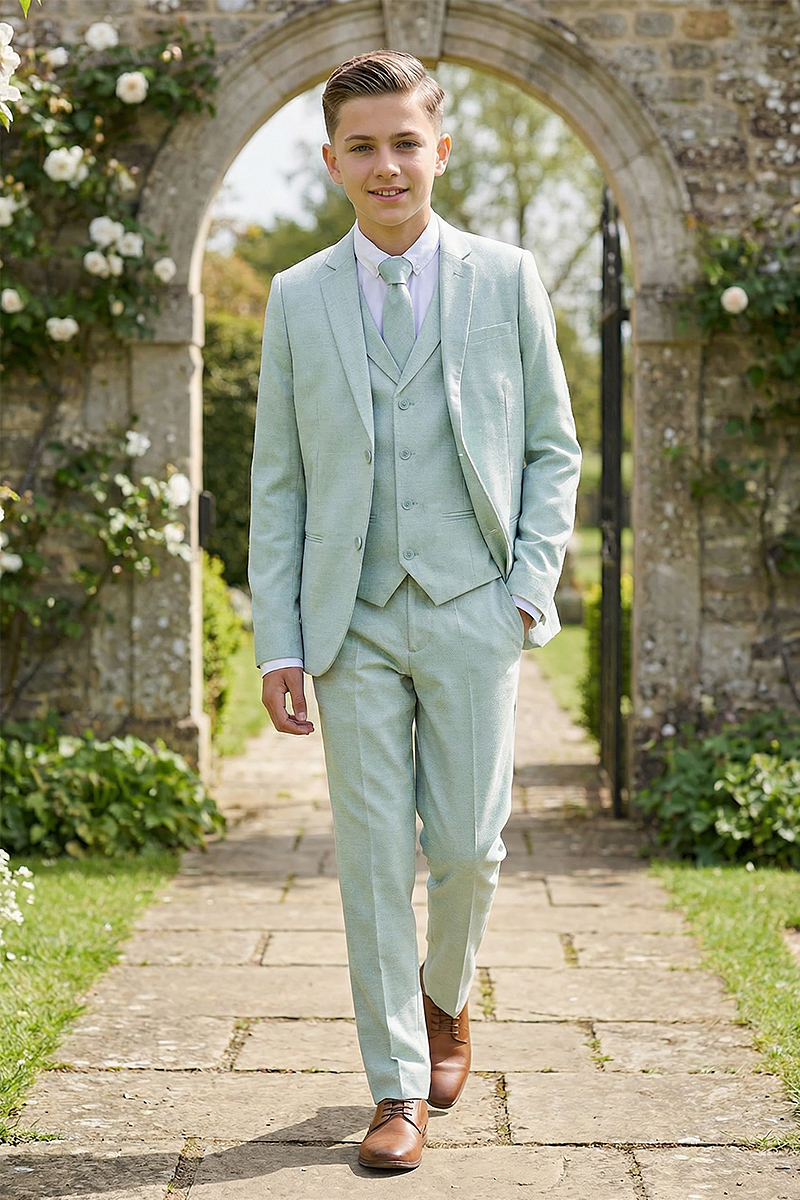 Boys Mint Green 3-Piece Suit for Weddings and Formal Events