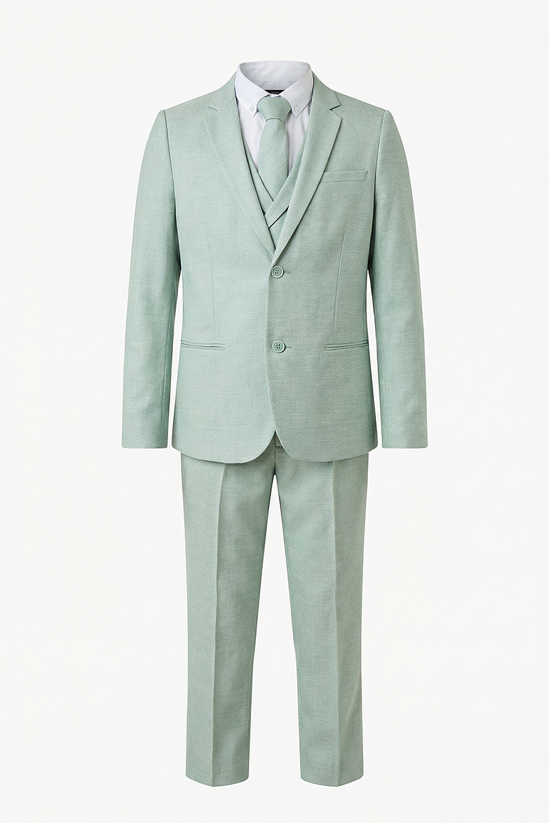 Boys Mint Green 3-Piece Suit for Weddings and Formal Events
