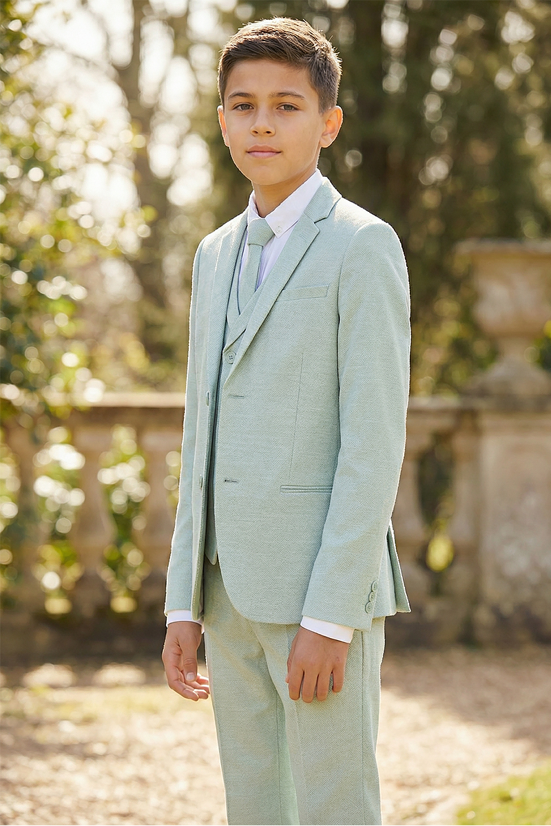 Boys Mint Green 3-Piece Suit for Weddings and Formal Events