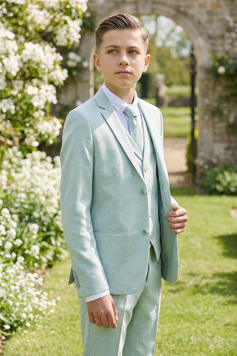 Boys Mint Green 3-Piece Suit for Weddings and Formal Events