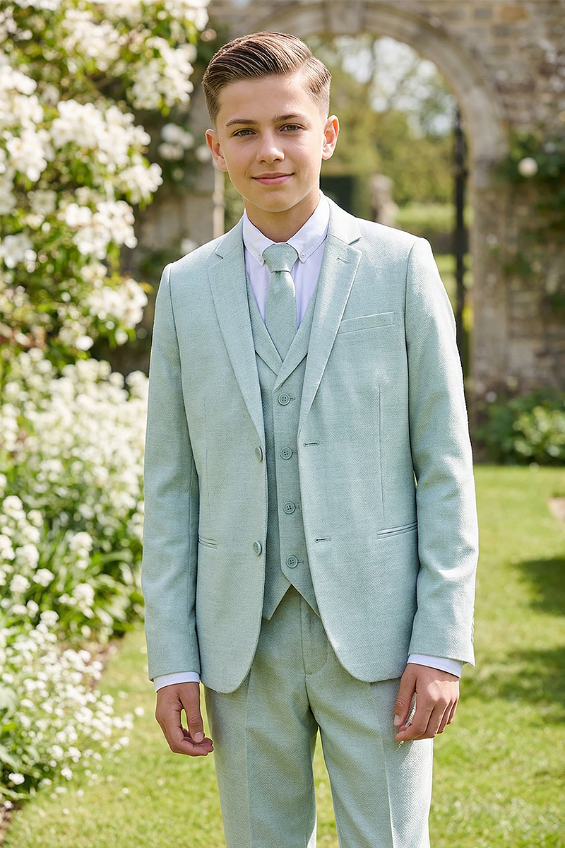 Boys Mint Green 3-Piece Suit for Weddings and Formal Events