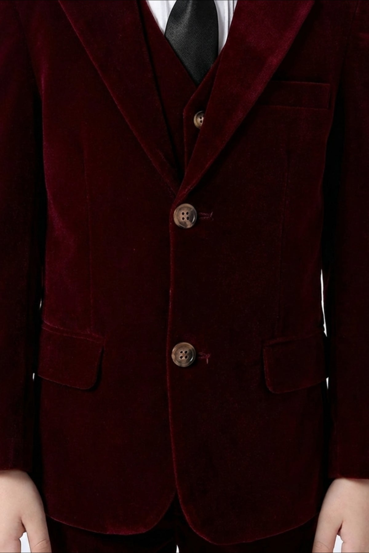 Boys Burgundy Velvet 3-Piece Suit for Weddings with Notch Lapel