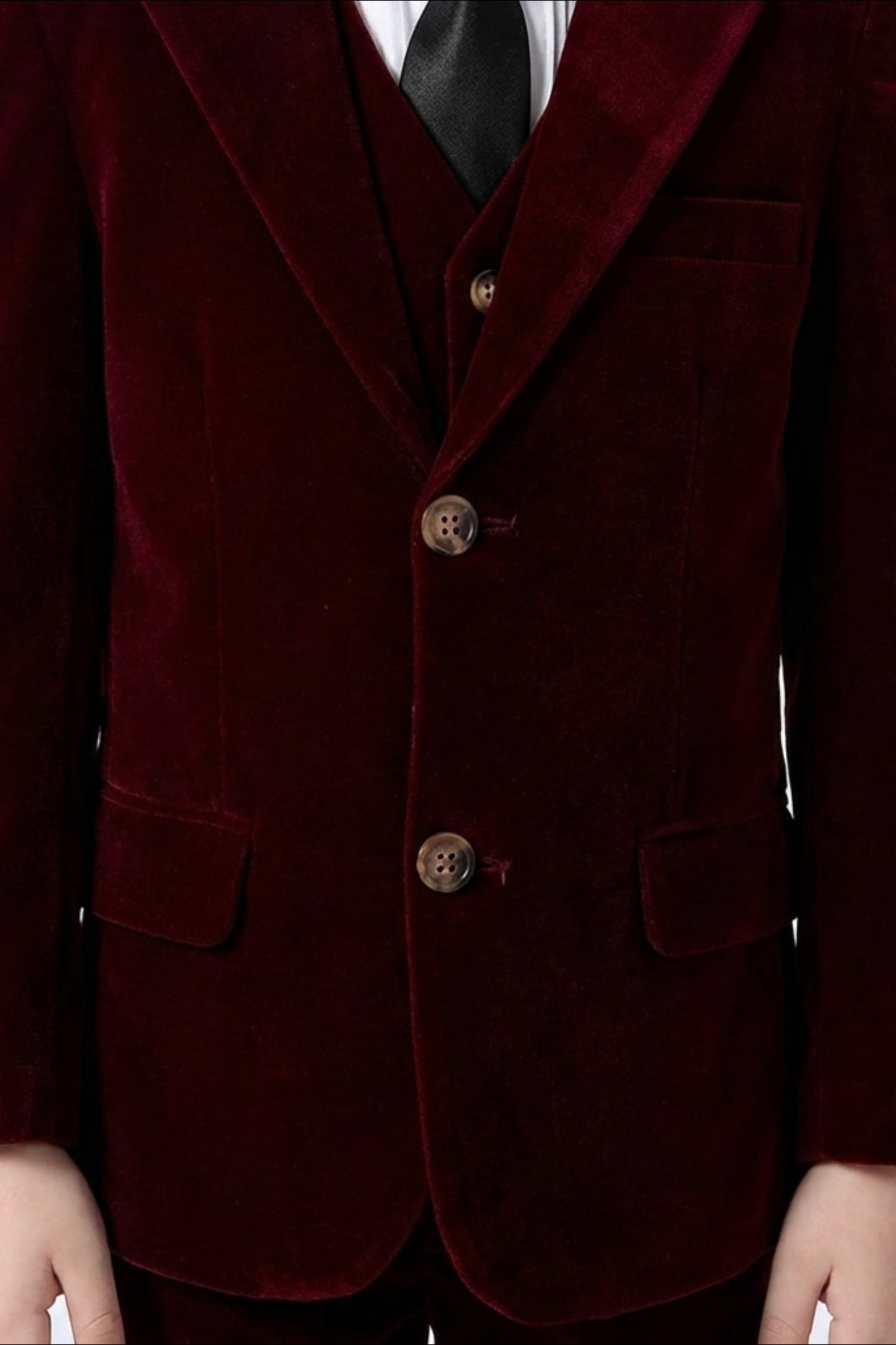 Boys Burgundy Velvet 3-Piece Suit for Weddings with Notch Lapel