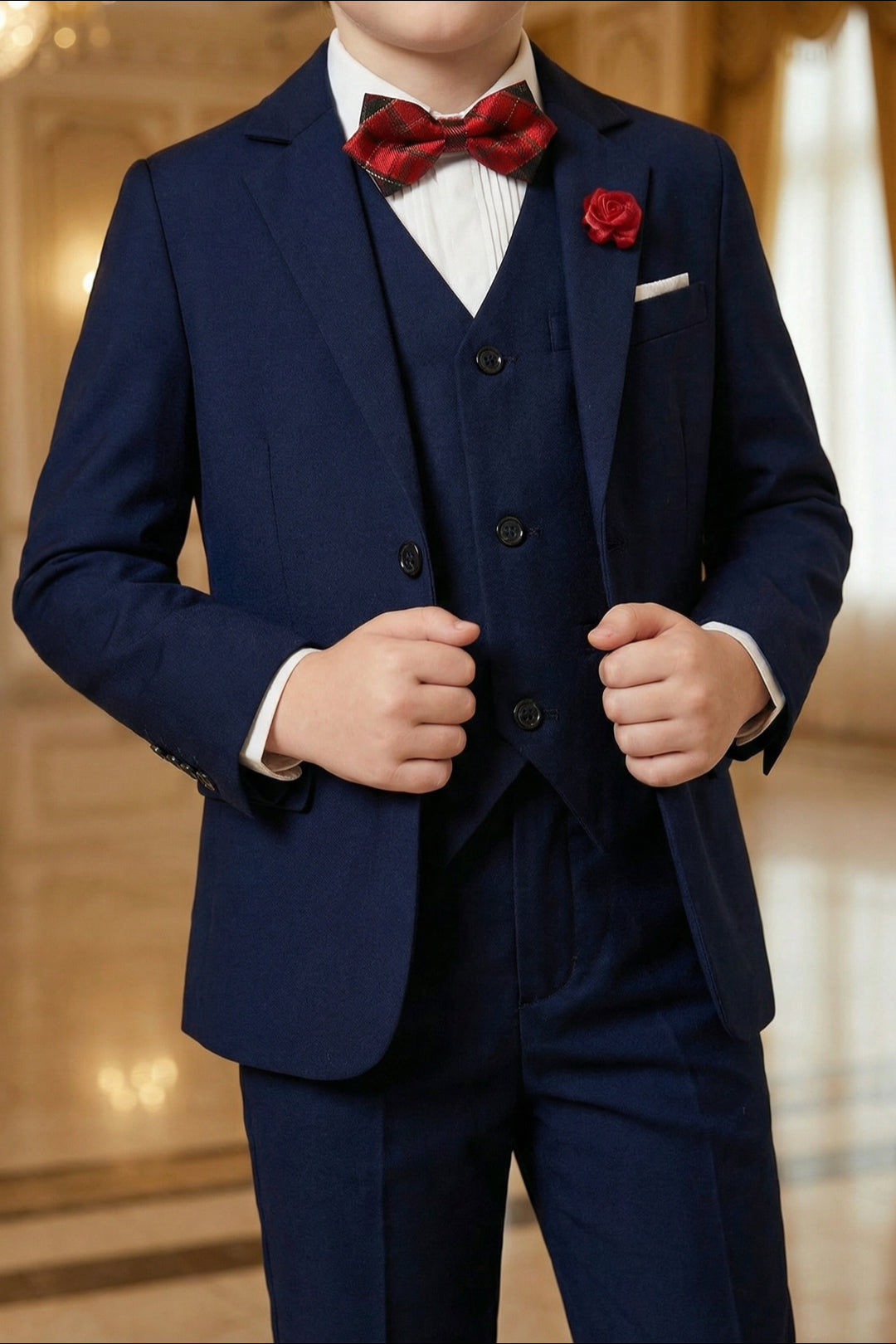 Boys Navy Blue 3-Piece Suit for Weddings with Notch Lapel