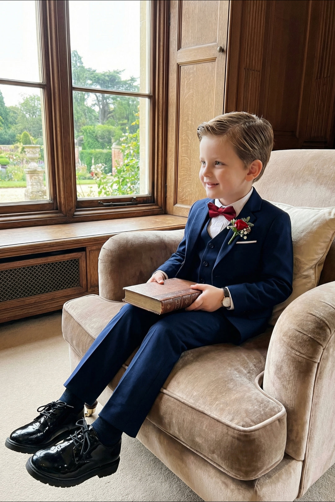 Boys Navy Blue 3-Piece Suit for Weddings with Notch Lapel