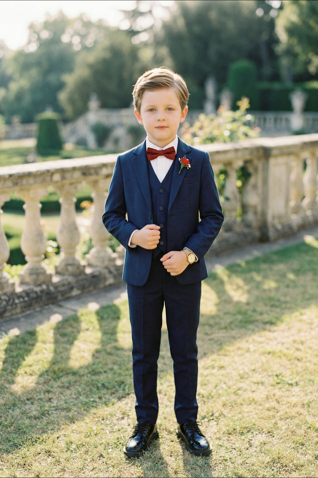 Boys Navy Blue 3-Piece Suit for Weddings with Notch Lapel