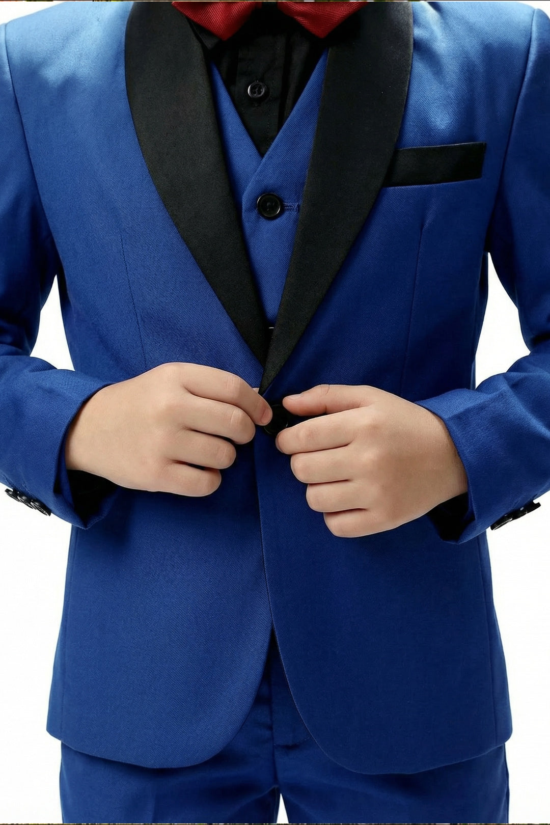 Boys Royal Blue Tuxedo 3-Piece Suit with Black Satin Shawl Lapel