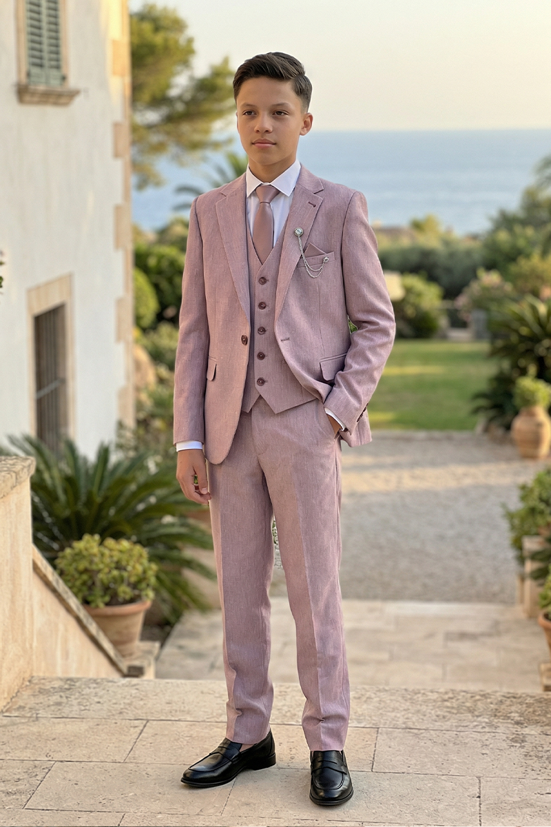 Boys Dusty Rose Formal 3-Piece Suit for Weddings with Classic Tailoring