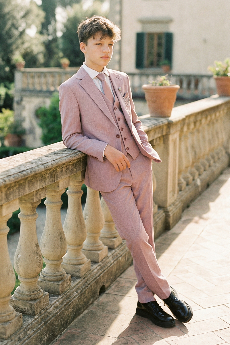 Boys Dusty Rose Formal 3-Piece Suit for Weddings with Classic Tailoring