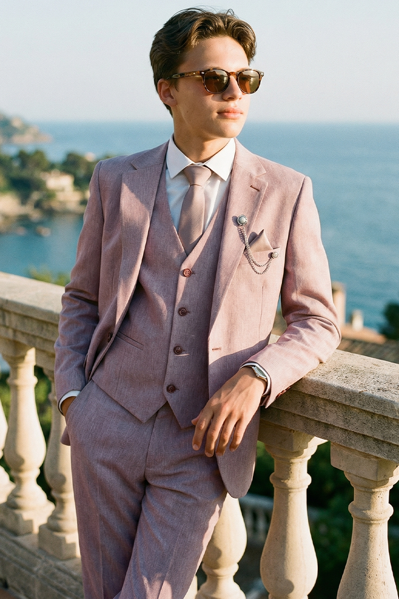 Boys Dusty Rose Formal 3-Piece Suit for Weddings with Classic Tailoring