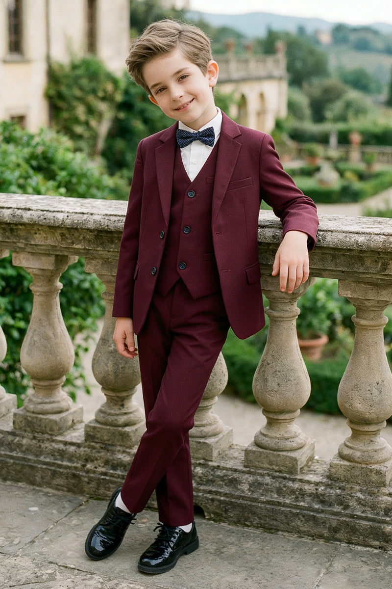 Boys Burgundy Tuxedo 3-Piece Suit