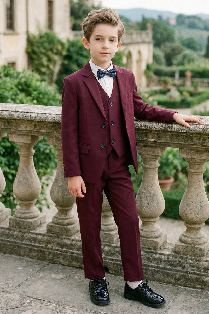 Boys Burgundy Tuxedo 3-Piece Suit