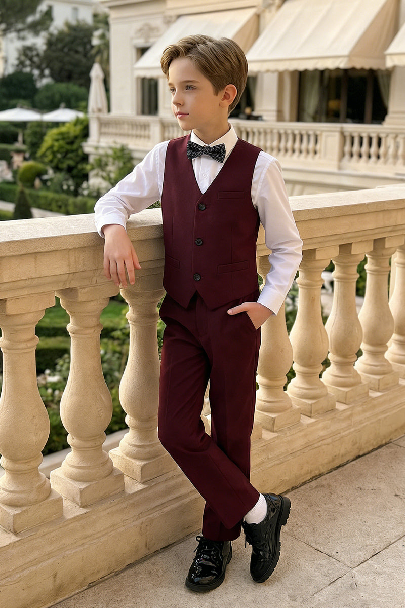 Boys Burgundy Tuxedo 3-Piece Suit