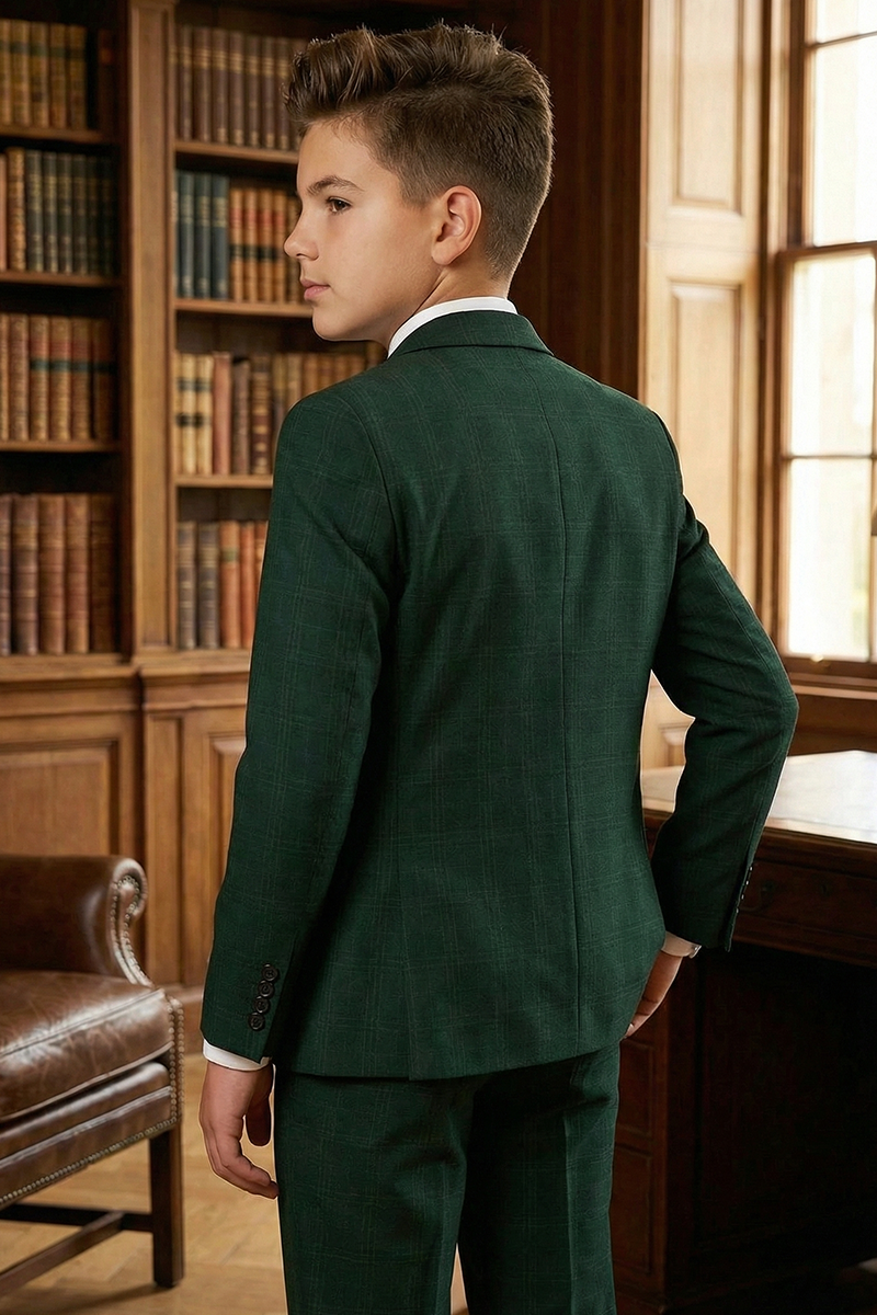 Boys Forest Green Formal Suit for Weddings with Notch Lapel 3-Piece Suit