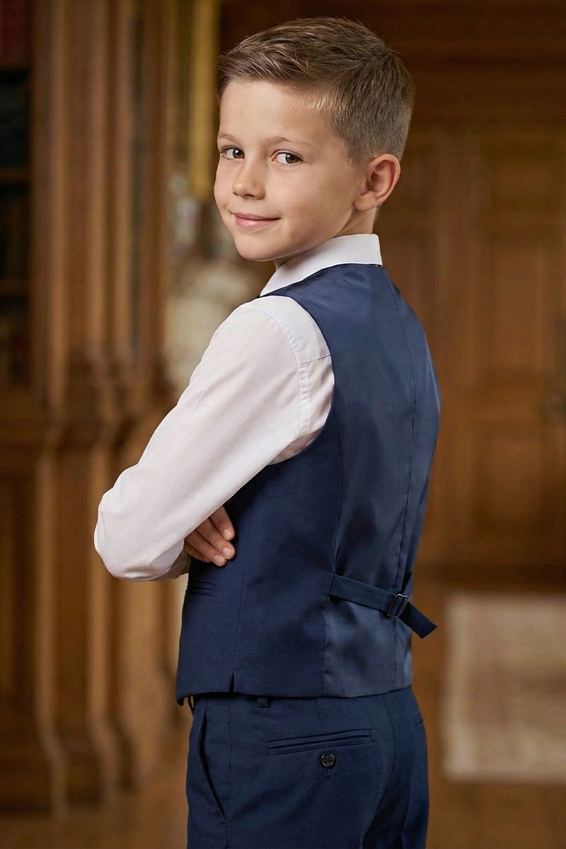 Boys Navy Blue Formal Suit for Weddings with Classic Vest 2-Piece Suit
