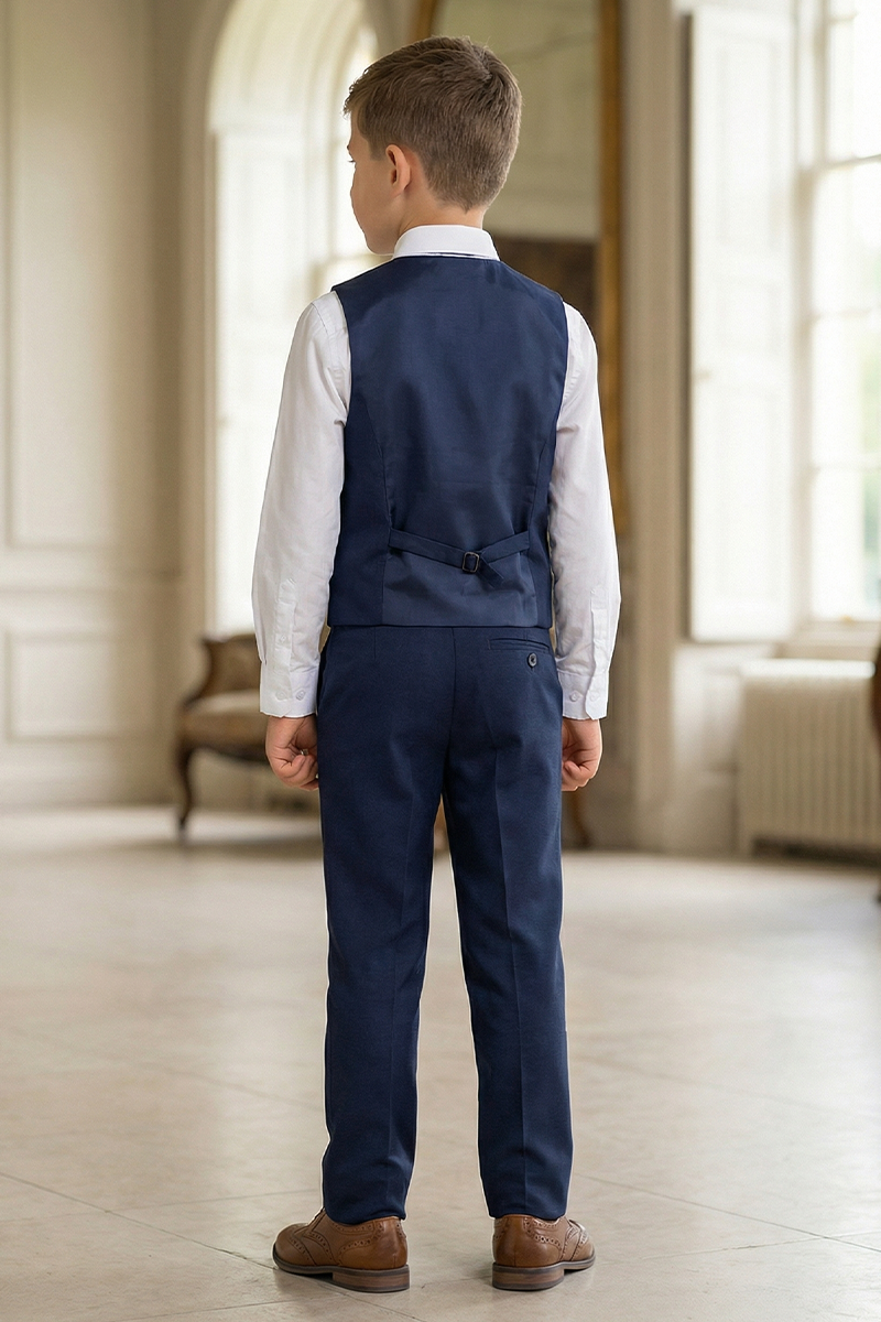 Boys Navy Blue Formal Suit for Weddings with Classic Vest 2-Piece Suit