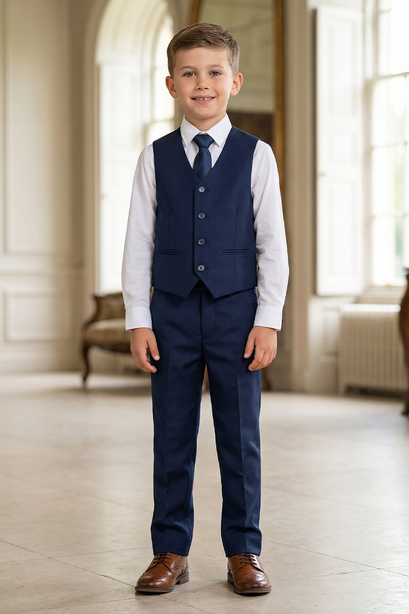 Boys Navy Blue Formal Suit for Weddings with Classic Vest 2-Piece Suit