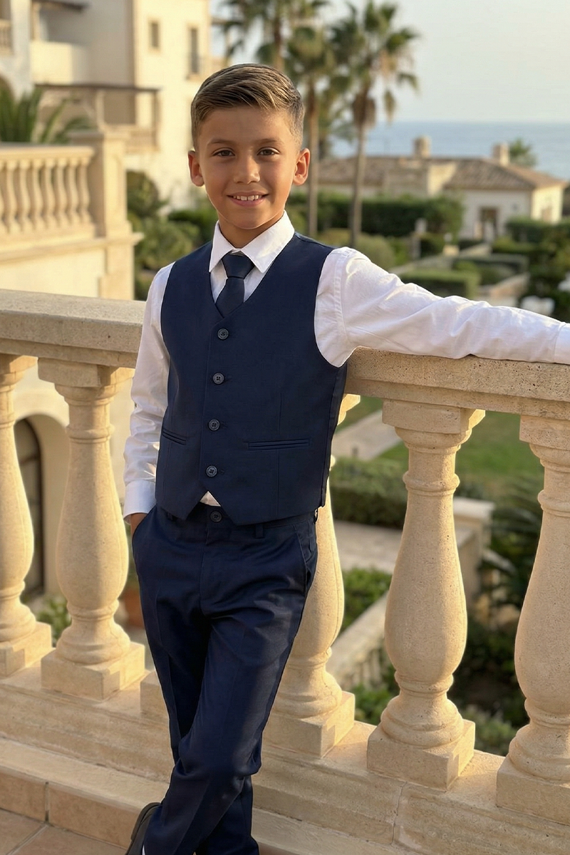Boys Navy Blue Formal Suit for Weddings with Classic Vest 2-Piece Suit