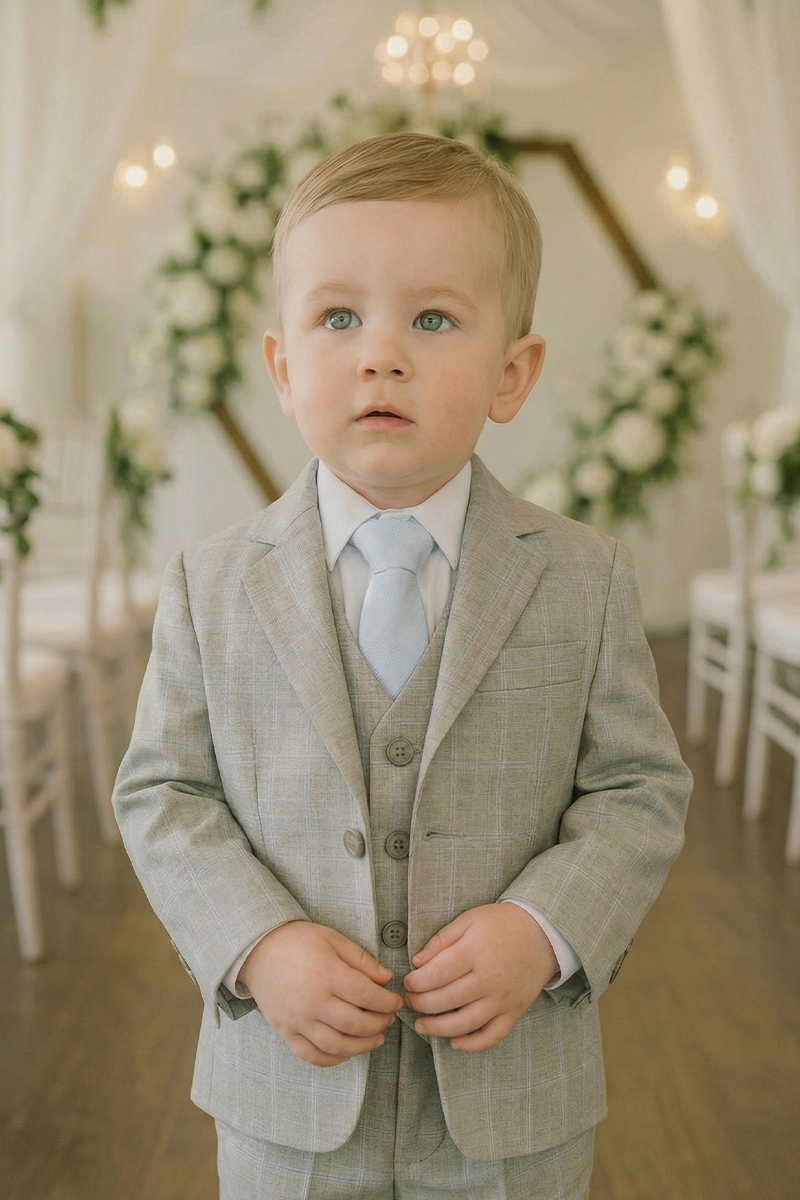 Baby Boys Light Grey Formal Suit for Weddings with Soft Tailoring 3-Piece Suit