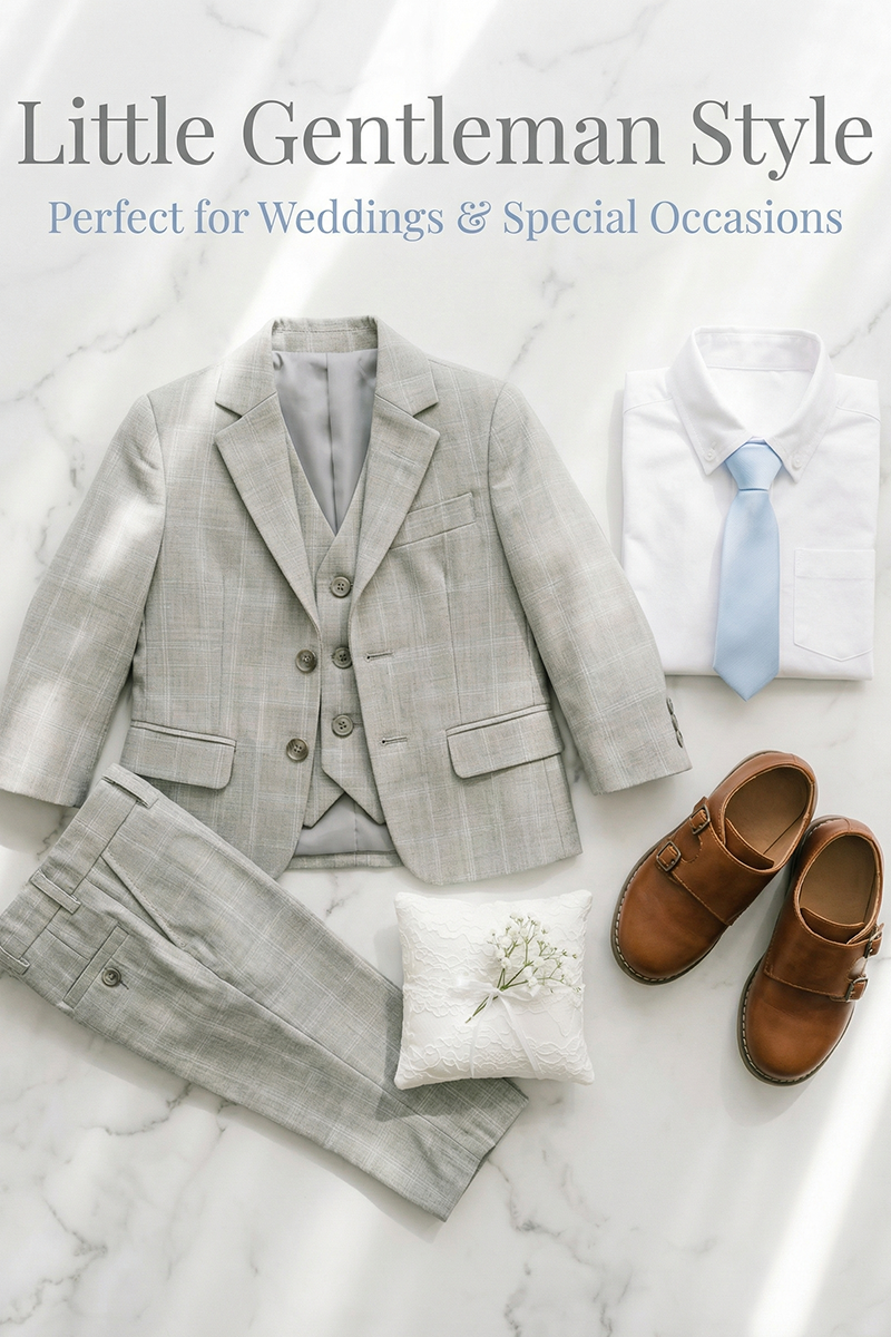 Baby Boys Light Grey Formal Suit for Weddings with Soft Tailoring 3-Piece Suit