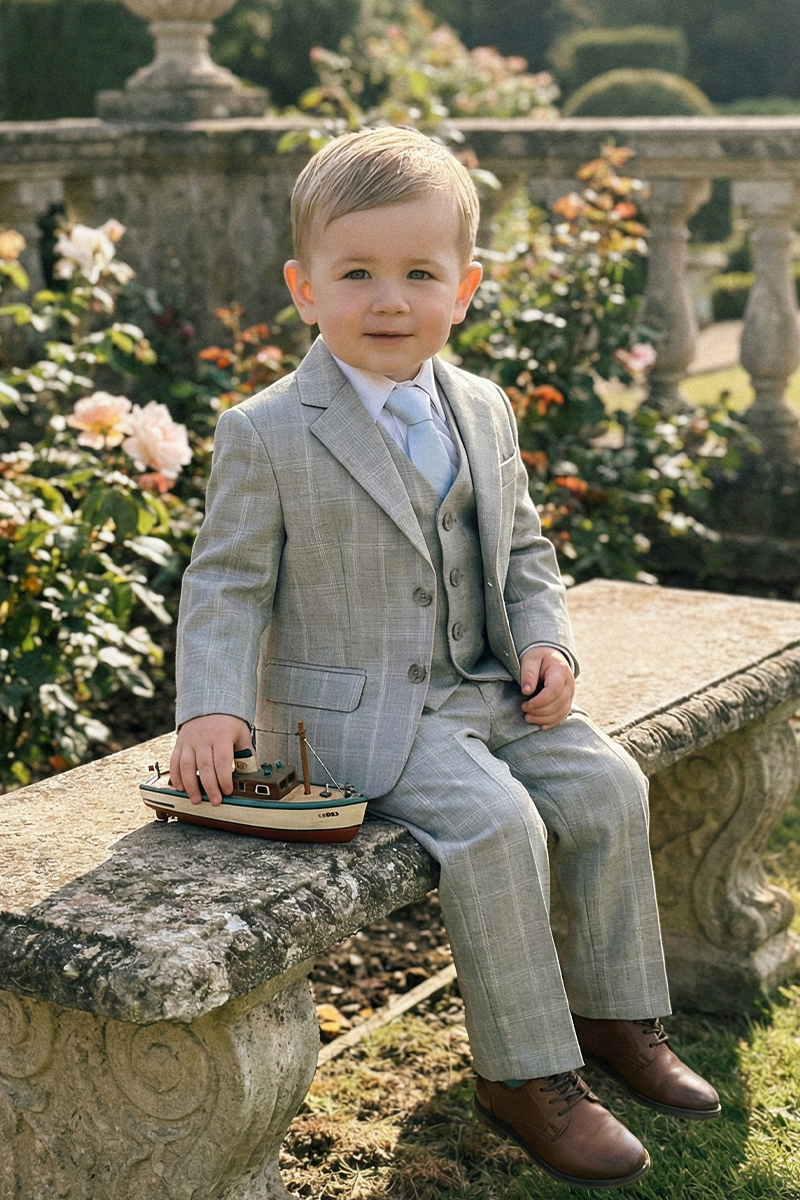 Baby Boys Light Grey Formal Suit for Weddings with Soft Tailoring 3-Piece Suit