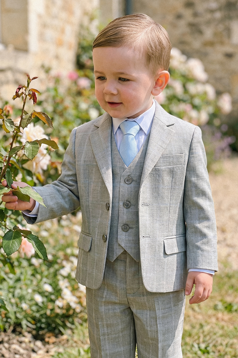 Baby Boys Light Grey Formal Suit for Weddings with Soft Tailoring 3-Piece Suit