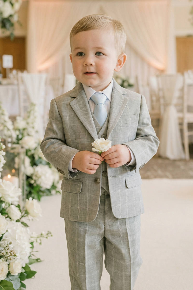 Baby Boys Light Grey Formal Suit for Weddings with Soft Tailoring 3-Piece Suit