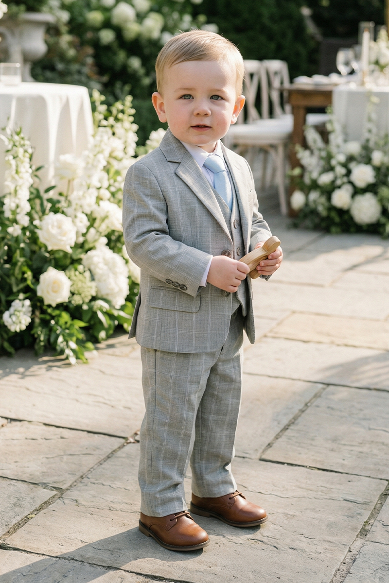 Baby Boys Light Grey Formal Suit for Weddings with Soft Tailoring 3-Piece Suit