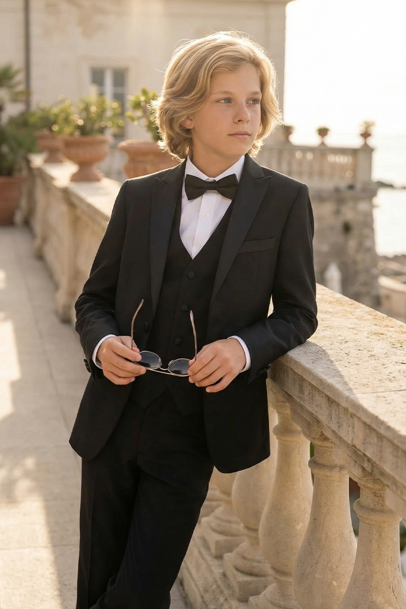 Boys Black Tuxedo for Weddings with  3-Piece Suit