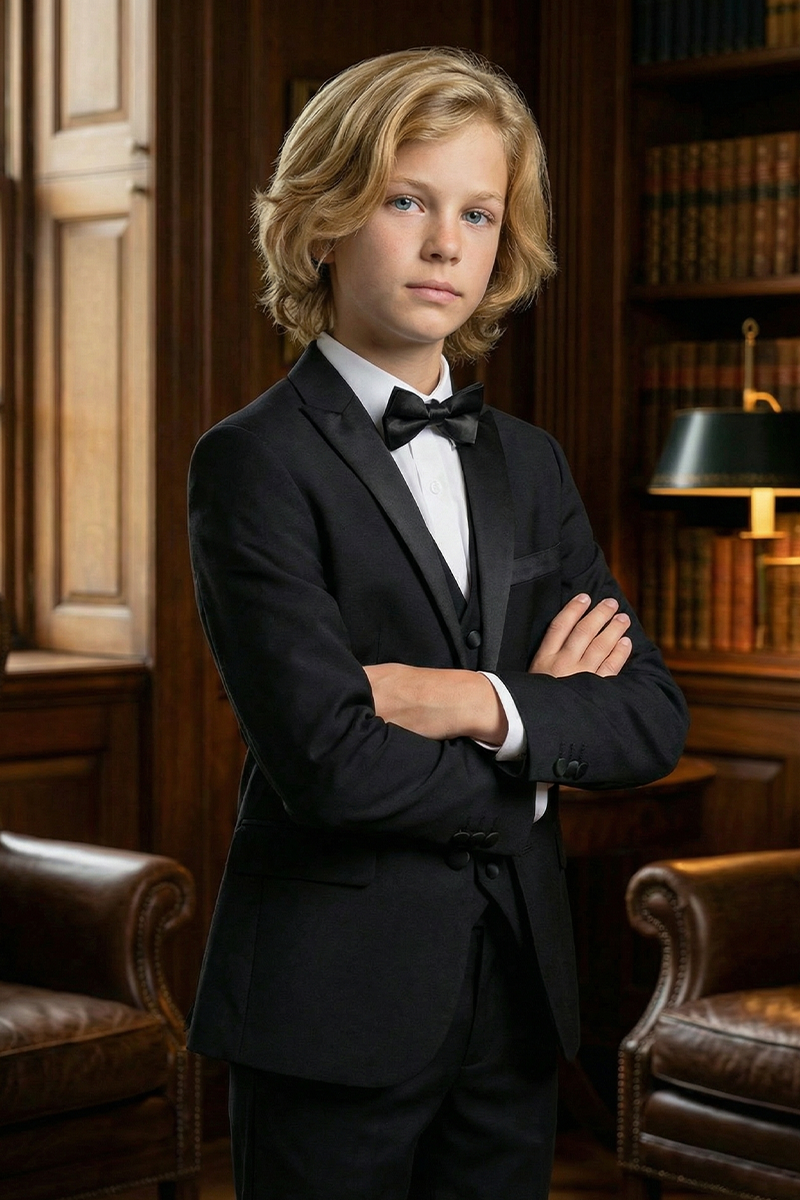 Boys Black Tuxedo for Weddings with  3-Piece Suit