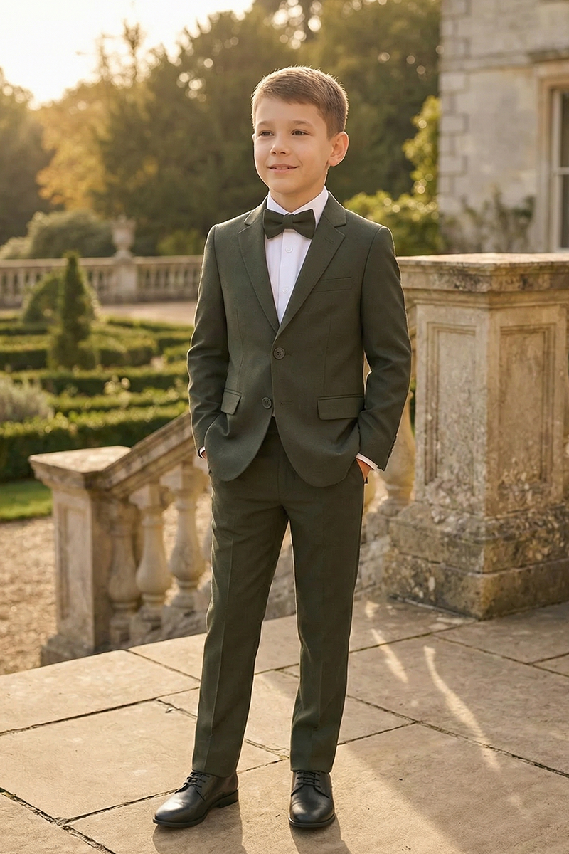 Boys Forest Green Suit for Weddings with Bow Tie 2-Piece Suit