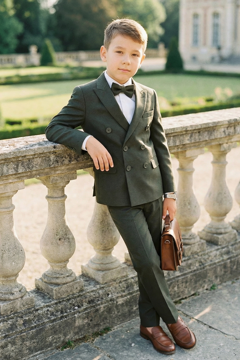 Boys Forest Green Suit for Weddings with Bow Tie 2-Piece Suit