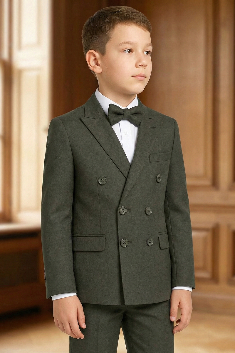 Boys Forest Green Suit for Weddings with Bow Tie 2-Piece Suit