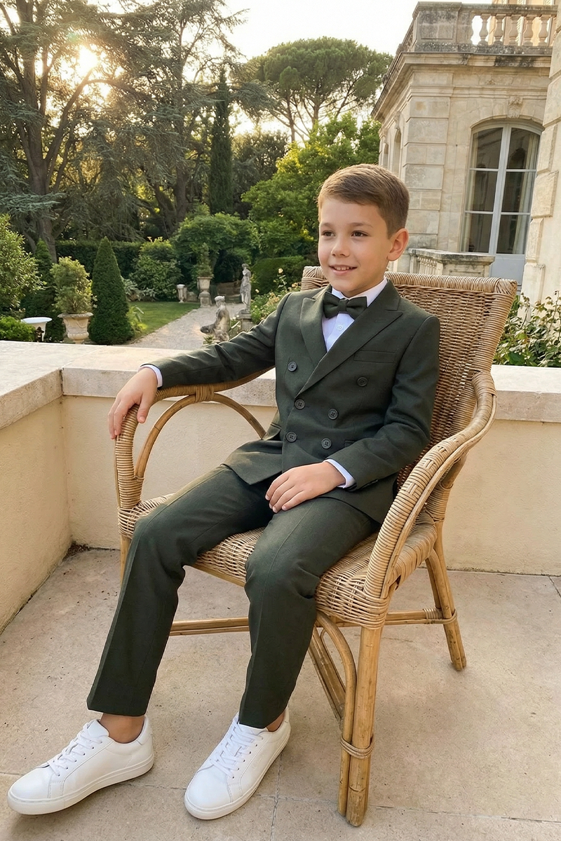 Boys Forest Green Suit for Weddings with Bow Tie 2-Piece Suit