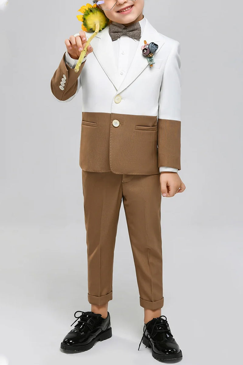 Boys White Paired With Brown 2-Piece Suit