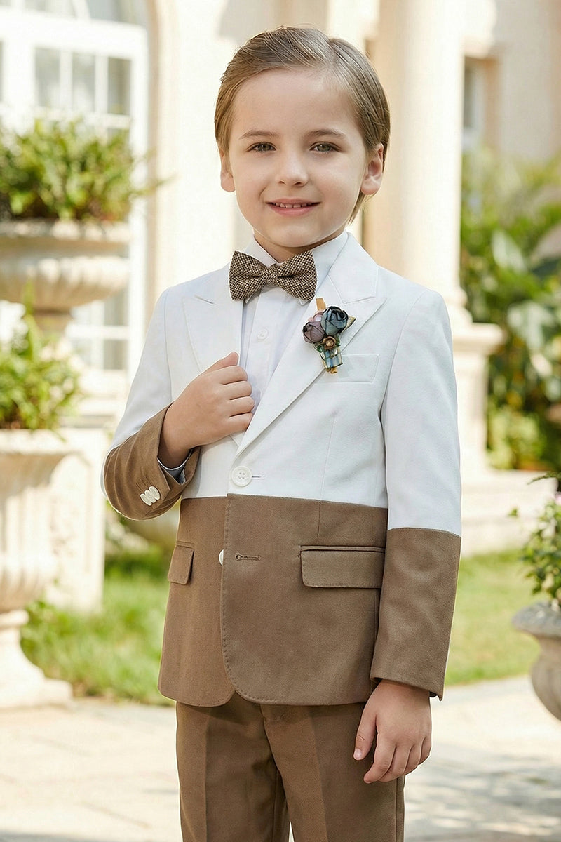 Boys White Paired With Brown 2-Piece Suit