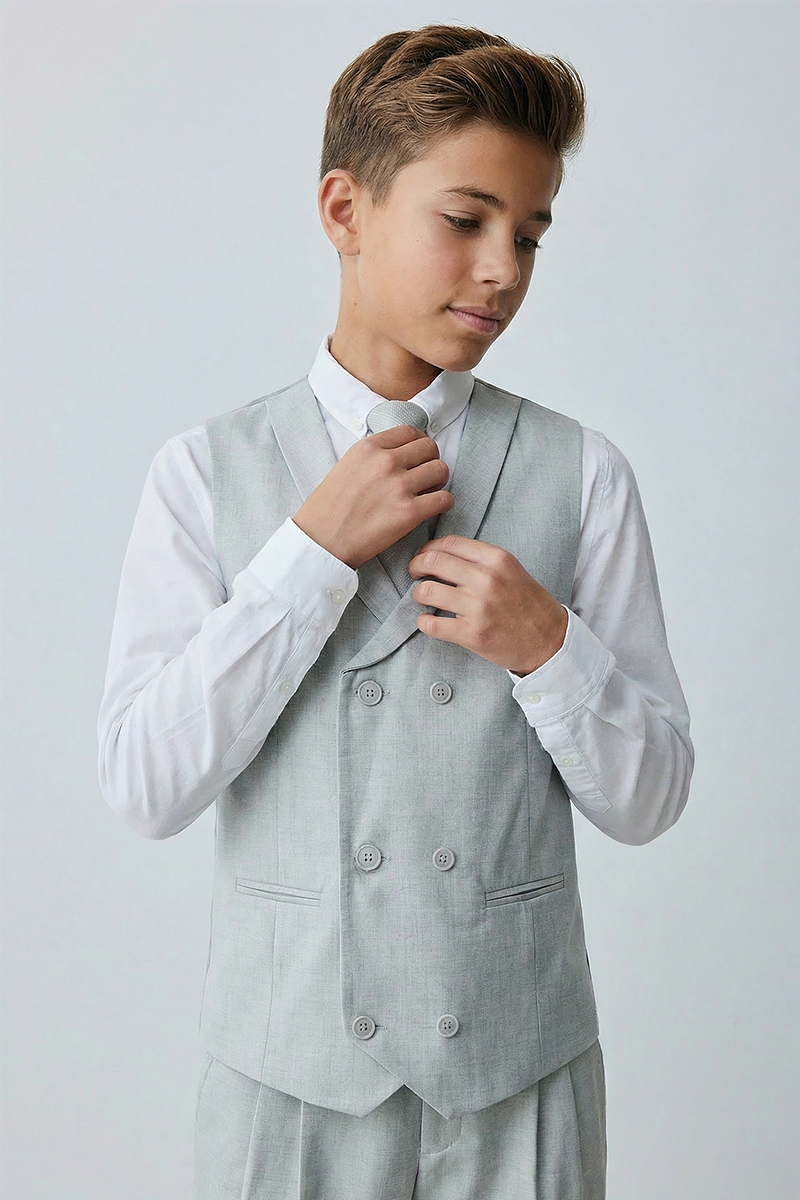 Boys Light Grey Vest and Pants 2-Piece for Weddings