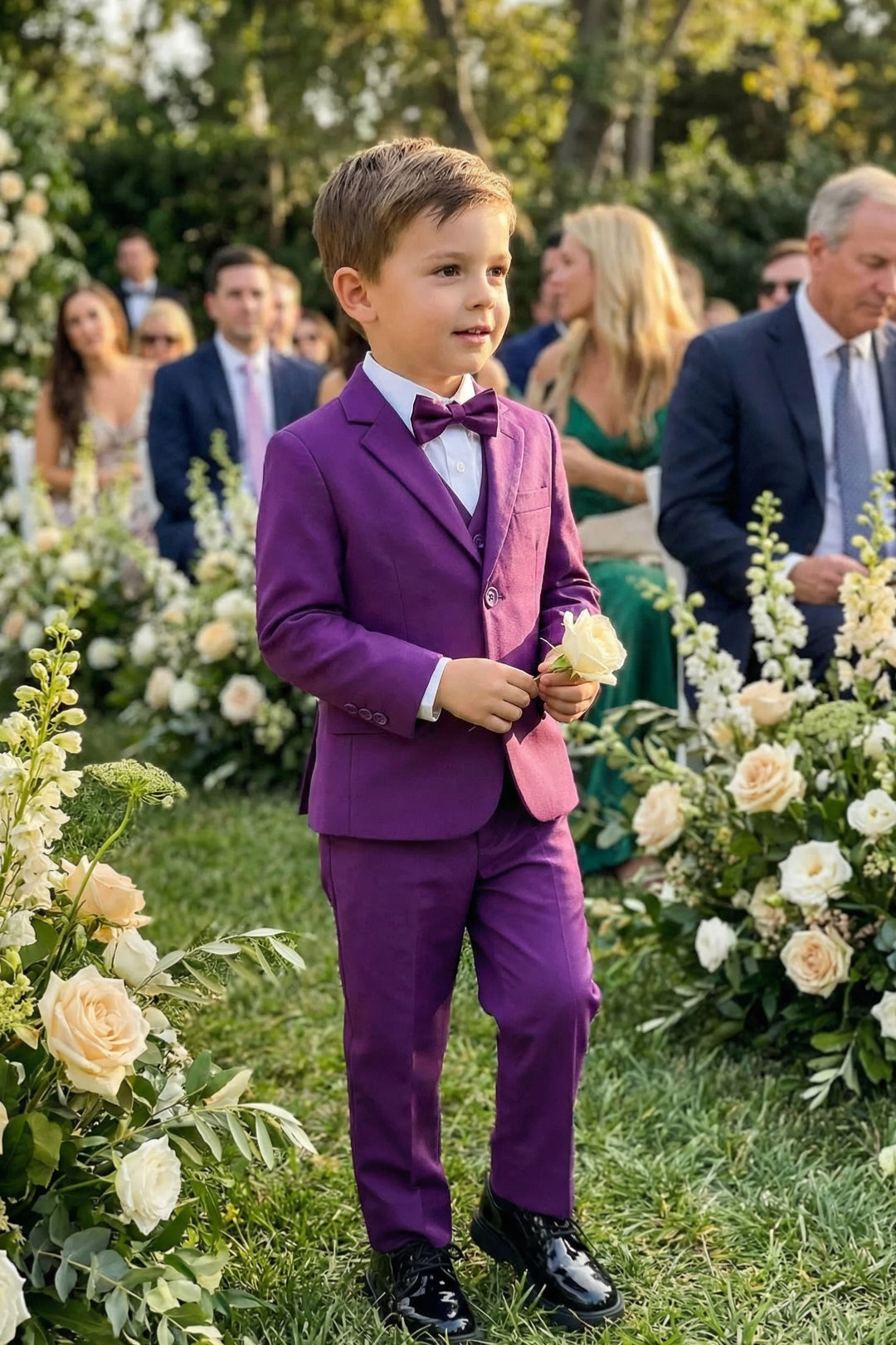 Boys Vibrant Purple 3-Piece Suit for Weddings with Notch Lapel