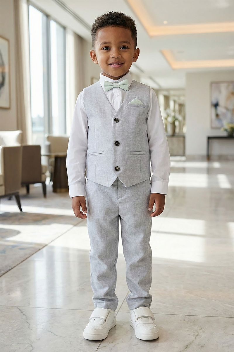 Boys Light Grey Vest and Pants 2-Piece for Weddings and Formal Events