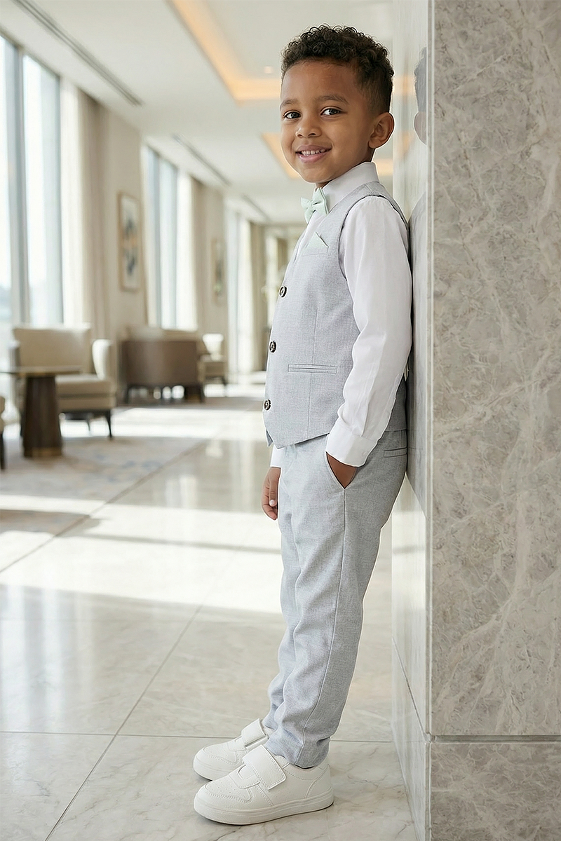 Boys Light Grey Vest and Pants 2-Piece for Weddings and Formal Events