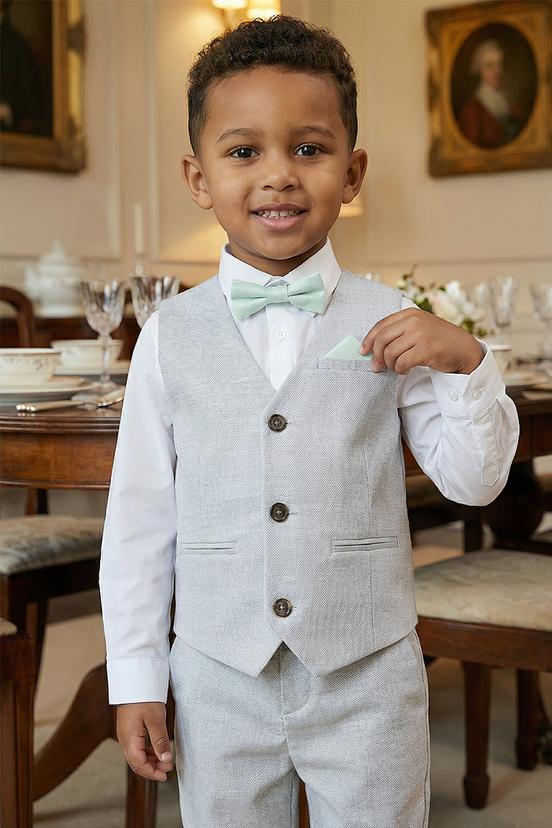 Boys Light Grey Vest and Pants 2-Piece for Weddings and Formal Events