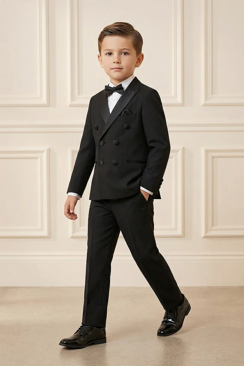 Boys Black Double-Breasted 2-Piece Suit