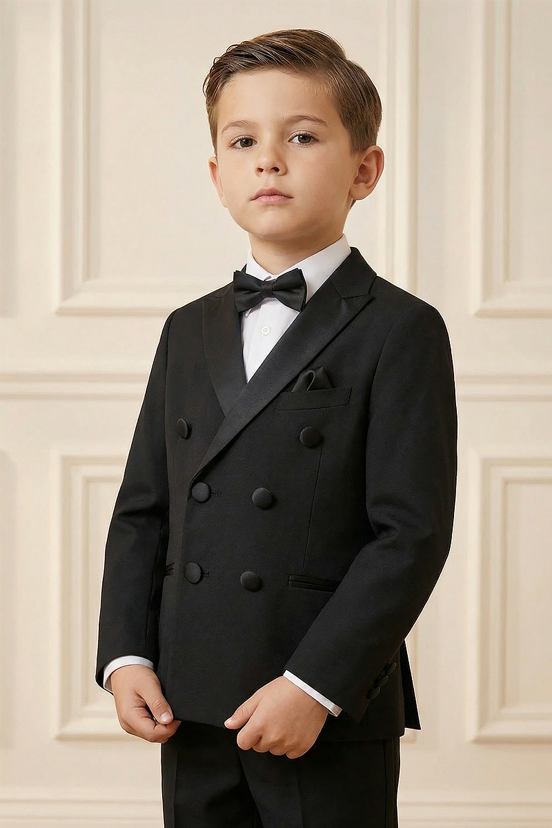 Boys Black Double-Breasted 2-Piece Suit