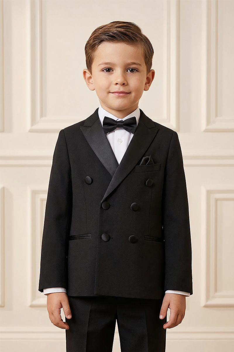 Boys Black Double-Breasted 2-Piece Suit